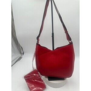 Calvin Klein Red Pebbled Hobo Faux Leather Bag With Matching Wristlet Pouch NWOT